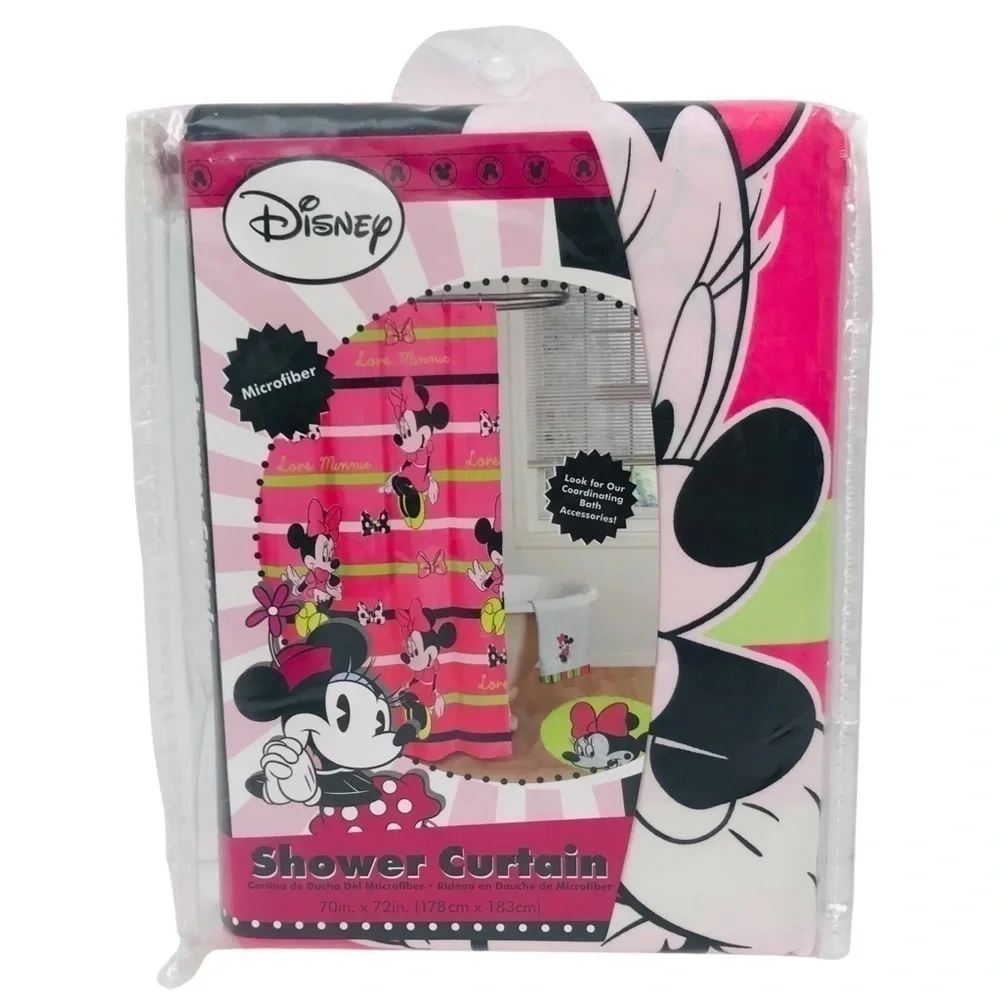 New! Disney Minnie Mouse Y2K Vintage Microfiber Pink Girls Kids Shower Curtain